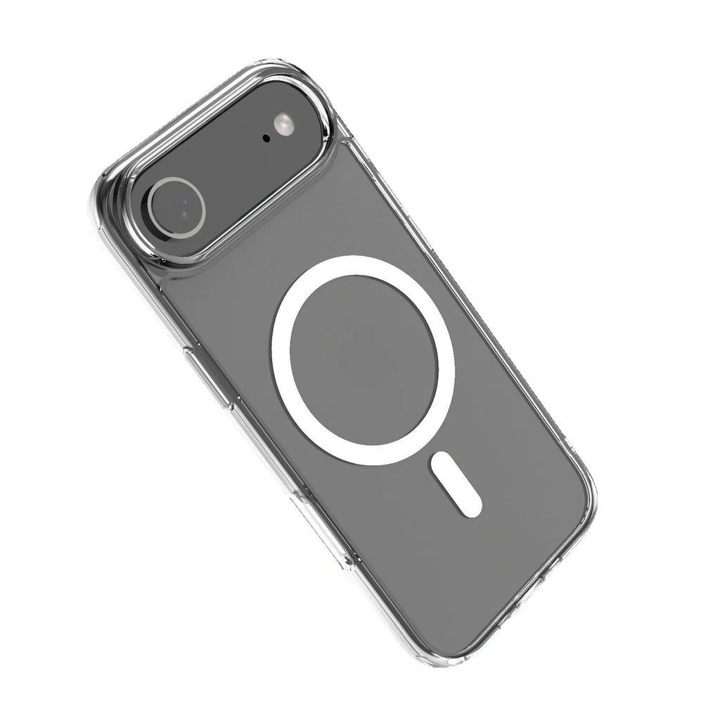 Transparent magnetic phone case for iPhone 17 Air showing TPU composite construction.