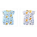 Cartoon dinosaur print short-sleeved cotton baby romper in white and blue, suitable for summer, sizes 66-90 cm