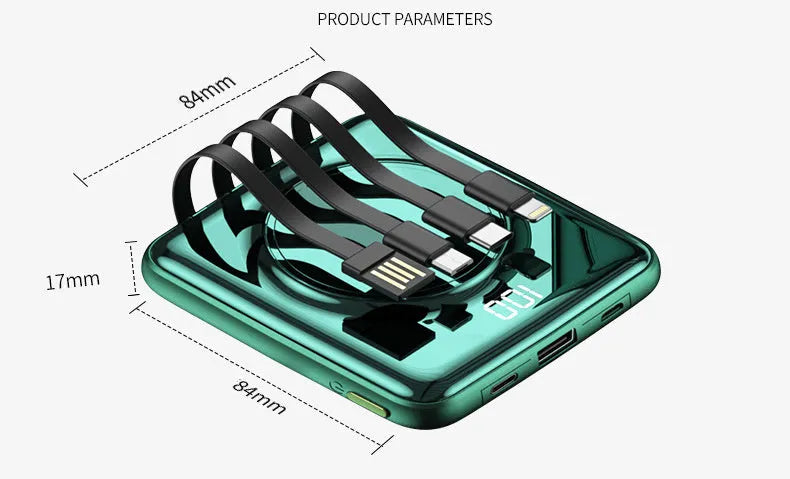 20000mAh portable power bank with LCD display showing black, green, and red colour options