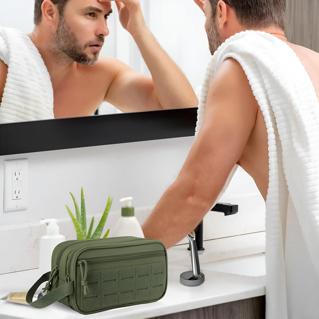 Men's Oxford cloth travel cosmetic bag in solid colour with dry-wet separation, 11x15x26cm