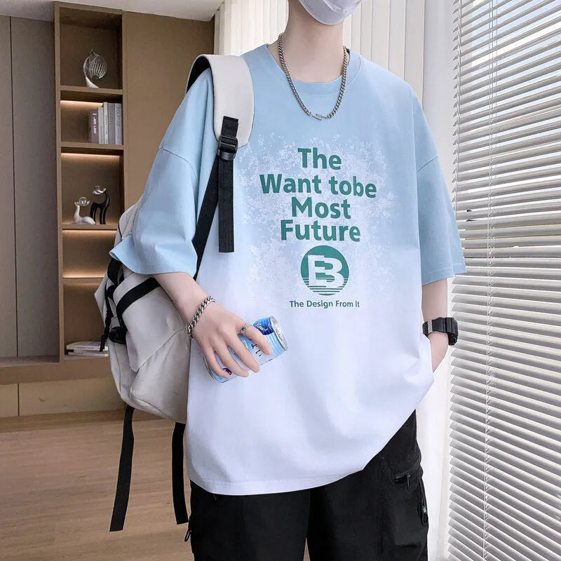 Boys youth popularity printed cotton t-shirt with jacquard letter graphics in dark blue colour