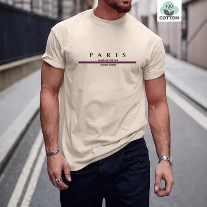 Men's short-sleeved cotton T-shirt with printed letter design in loose fit