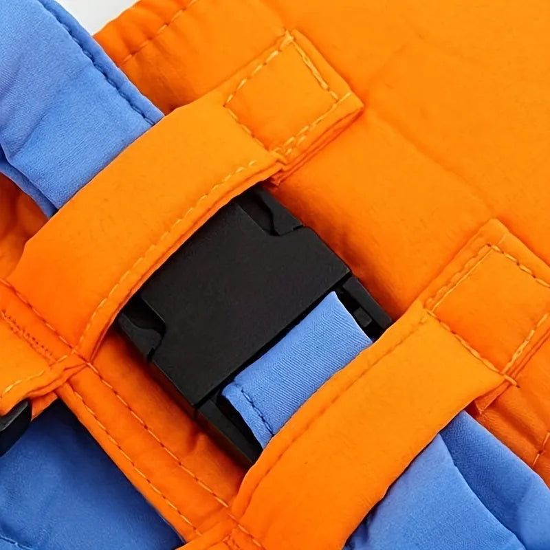 Baby toddler harness walk learning assistant in orange and blue with adjustable 52-62cm strap