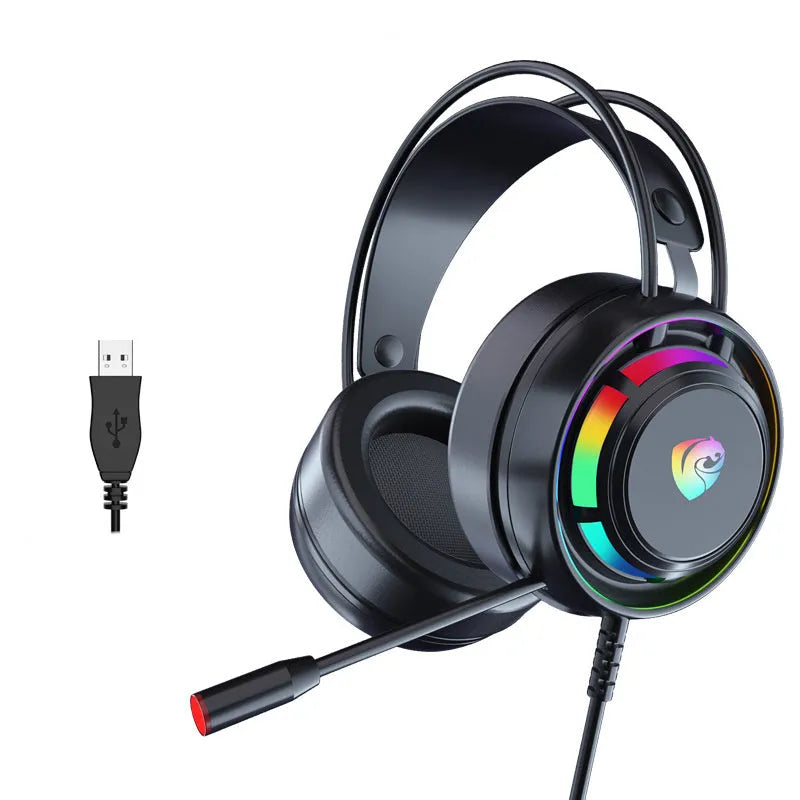 Black wired computer headset with microphone, large 50mm earcups, and a long cable.