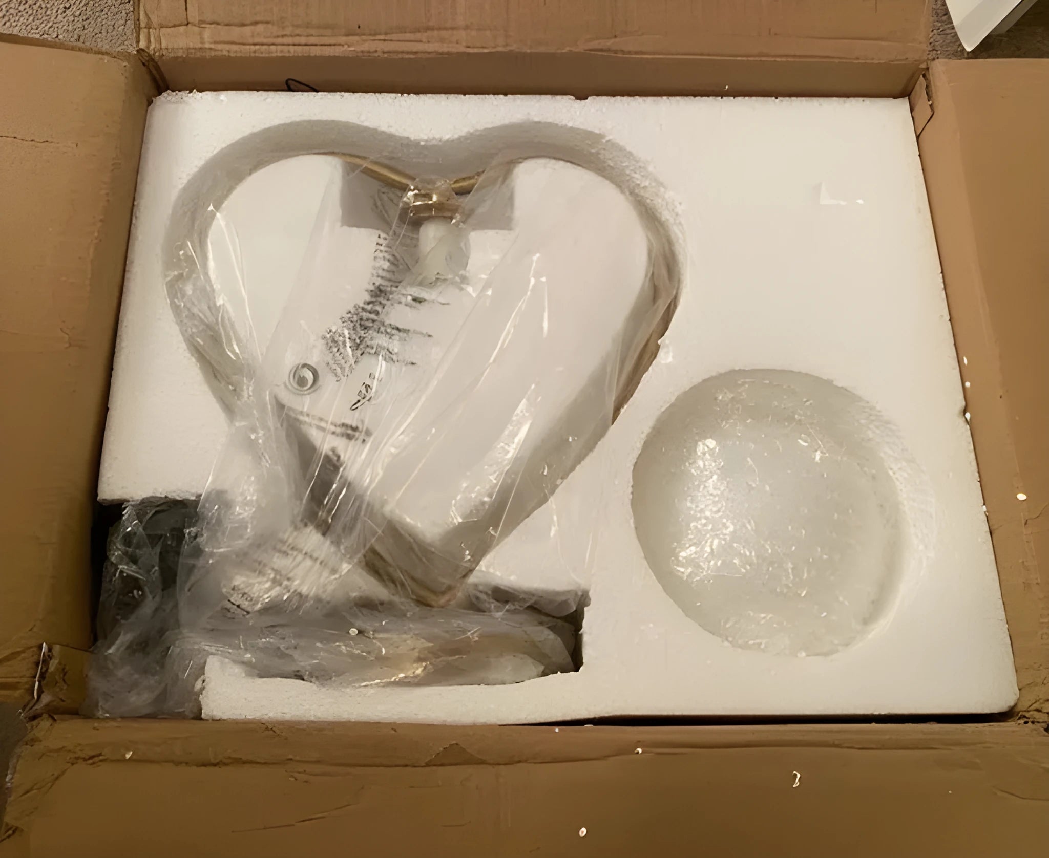 Heart shaped acrylic LED lamp with warm white glow showing decorative design and dimensions