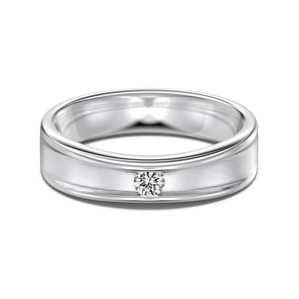 Women's silver ring with geometric hexagon and octagon arc design and zircon inlay in electroplated platinum finish