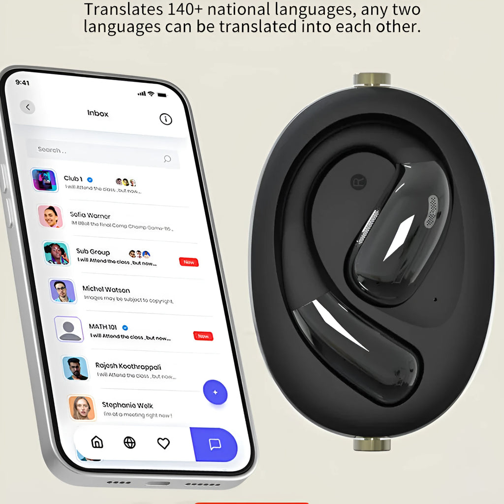 Wireless Bluetooth headset with AI translation and noise reduction, ear hook design, PC ABS material, black colour