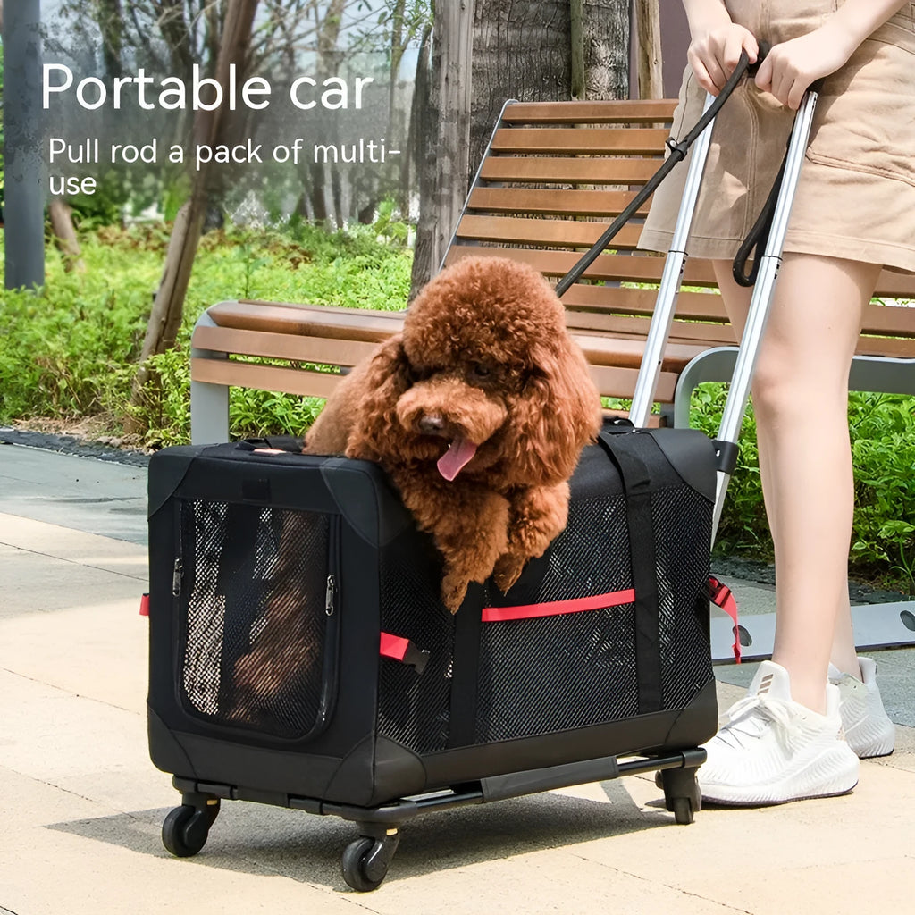 Portable polyester pet trolley bag for cats and dogs, folds to 11 x 33 x 33cm, holds within 30 pounds