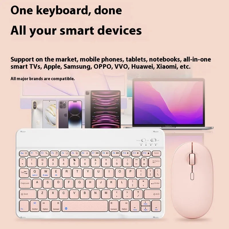 Girls Bluetooth keyboard in Lavender colour on a desk next to a tablet