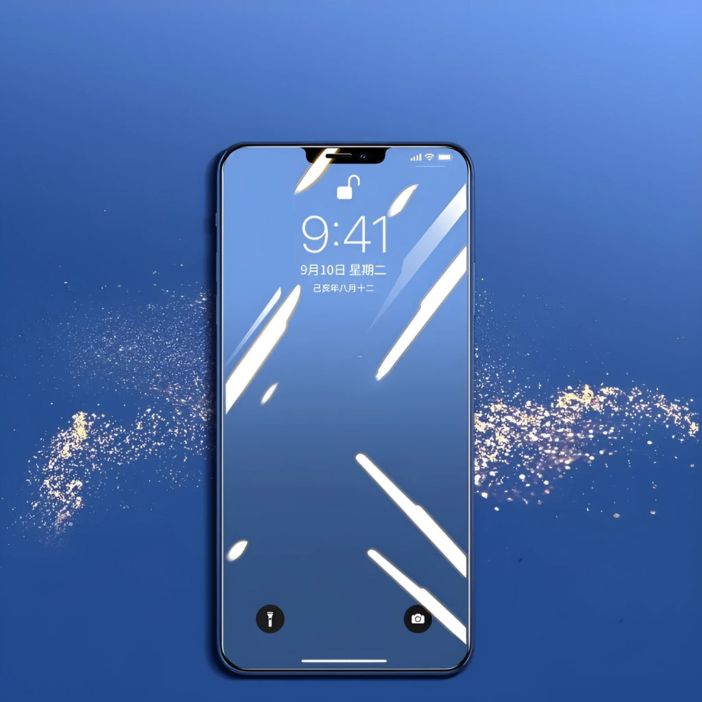 Tempered glass screen protector for iPhone models with black, transparent, and white colour options