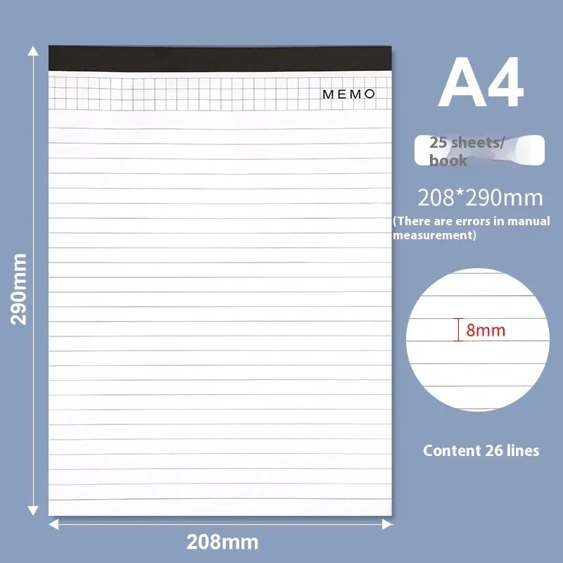 A4 tearable notebook with grid paper and wireless adhesive binding shown in available colour options