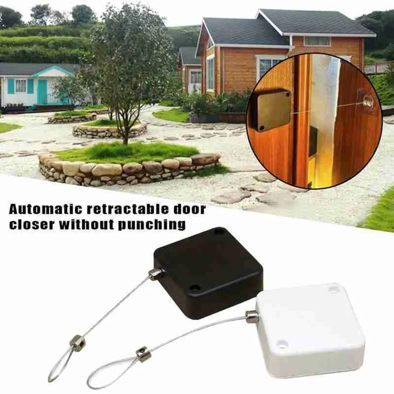 Automatic door closer with adhesive installation for sliding and glass doors in black or white