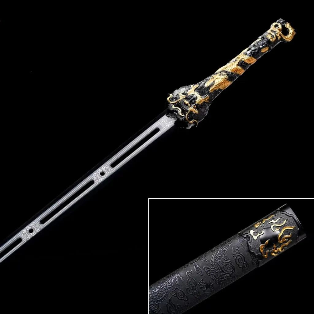 High Manganese Steel Tang Dao Embroidered Spring Saber 104cm unsharpened display replica with wooden satin-covered scabbard