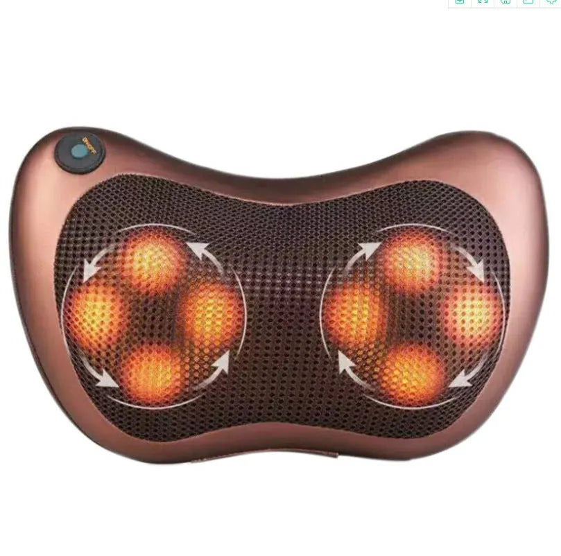 Smart shoulder neck massager pillow with 8 massage heads in genuine leather fabric