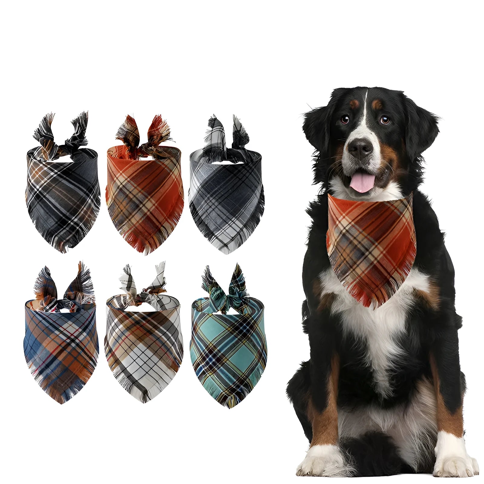 Plaid tassel triangle scarf for dogs in twill cloth with printed pattern, size S and M, 10 colour styles
