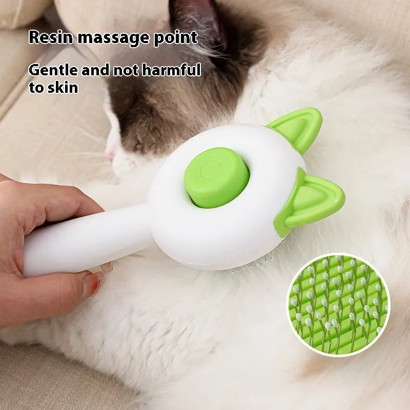 Self-cleaning pet hair comb for cats in greenish white and orange white colour options