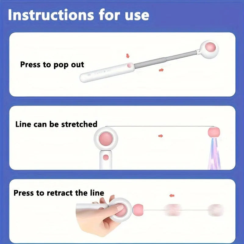 Retractable cat teaser stick with replacement feather head, 85g, available in blue or pink