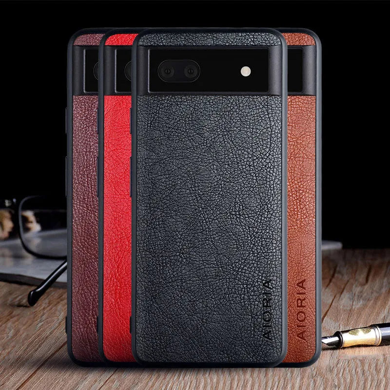 Google Pixel 6 series phone case in PU leather with business classic lychee skin texture