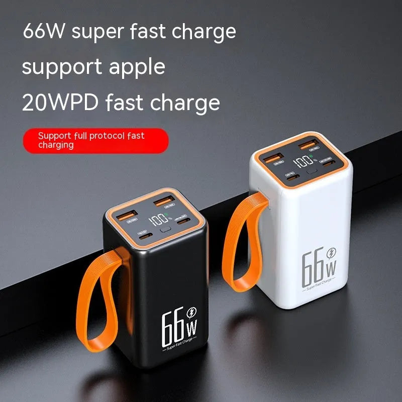Black and white PD66W fast charge 20000mAh power bank with compact design