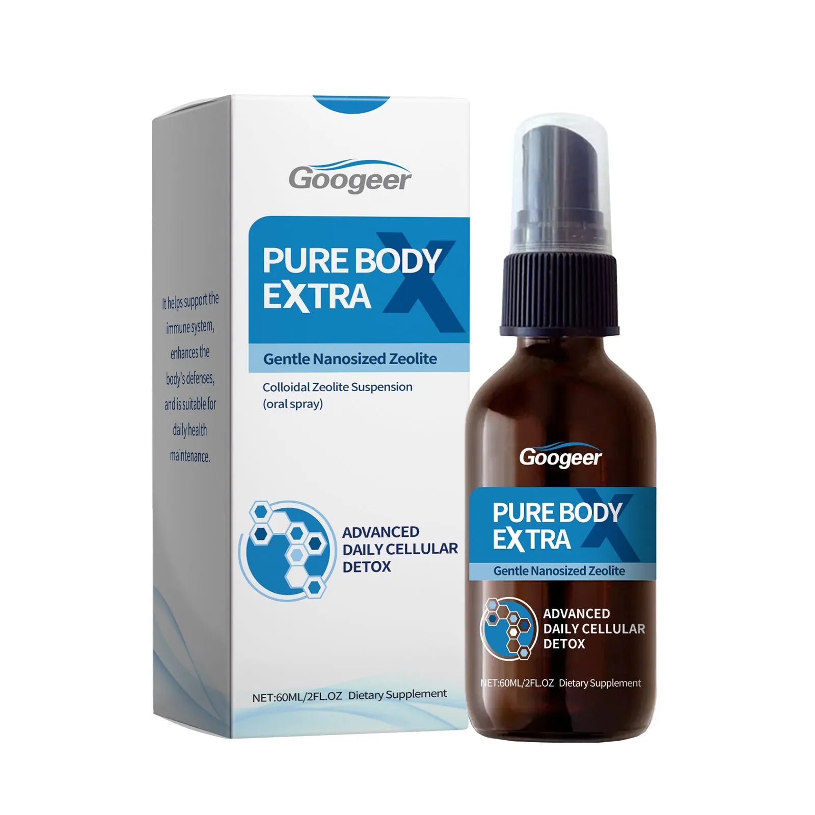 Googeer body care oral spray bottle with 60ml net content for targeted treatment application