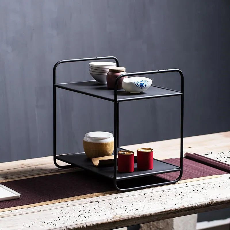 Bogu double-layer black cup holder on antique tabletop Japanese style