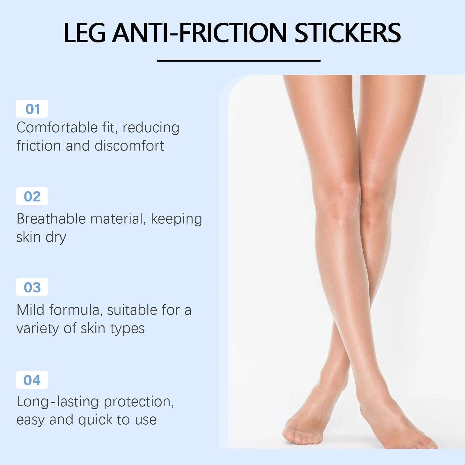 10-piece pack of leg anti-wear patches for skin chafing protection with hydrating gel formula