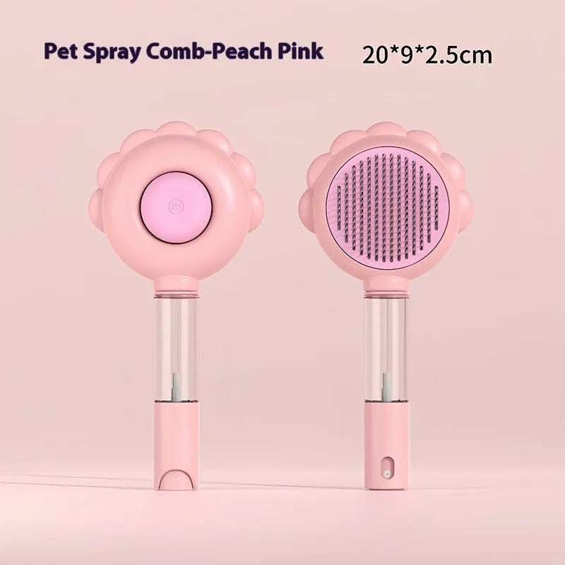 2 in 1 self cleaning dog brush comb with spray in green, plastic and stainless steel, 20x9x2.5 cm