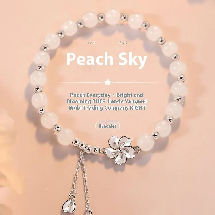 New Chinese Ins Style handmade resin beaded bracelet with camellia, lotus and peach blossom details for couples