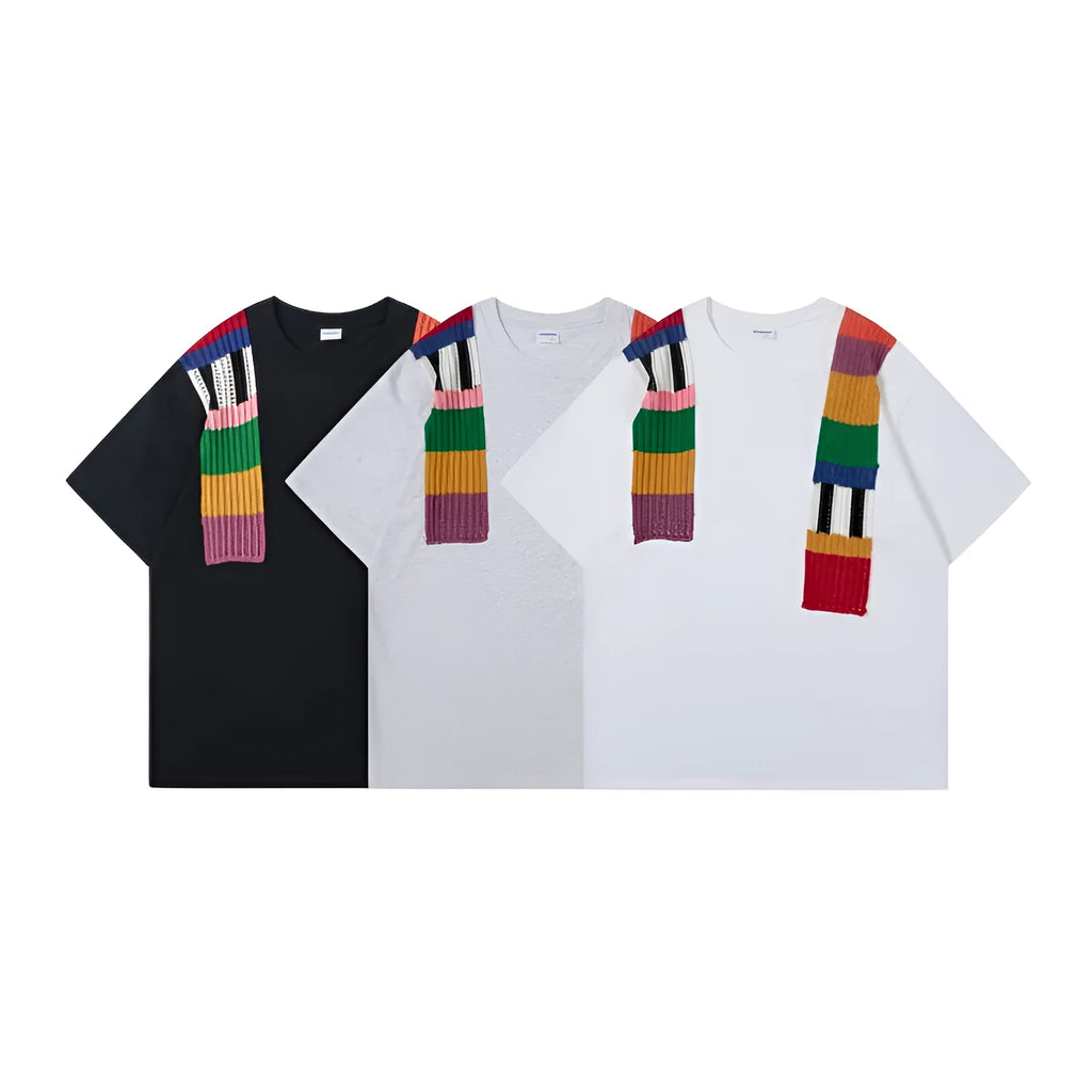 Loose fit cotton t-shirt with colour block patchwork and large letter graphic design