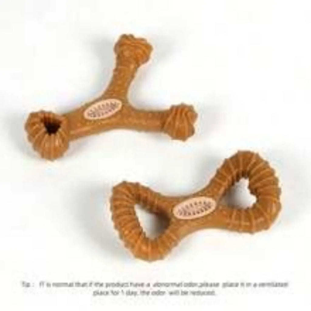 Dog chew toy bone with textured surface for teeth cleaning in 8-shape and Y-shape designs