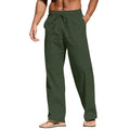 Men's cotton linen straight leg beach trousers with drawstring elastic waist in multiple colour options