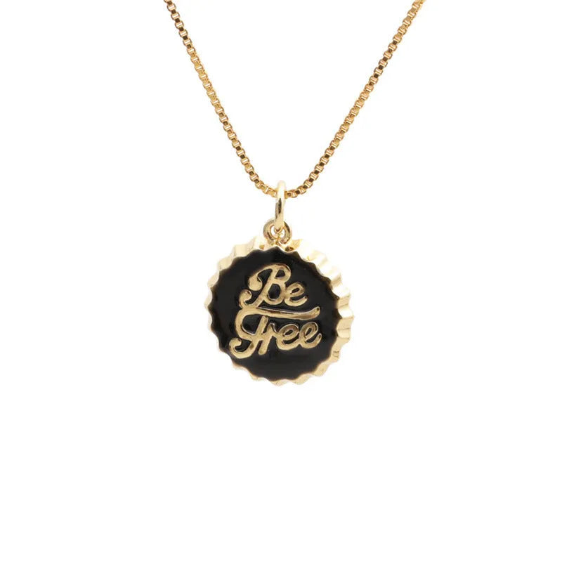 Copper bottle cap pendant necklace with gold electroplating on a 40cm box chain.