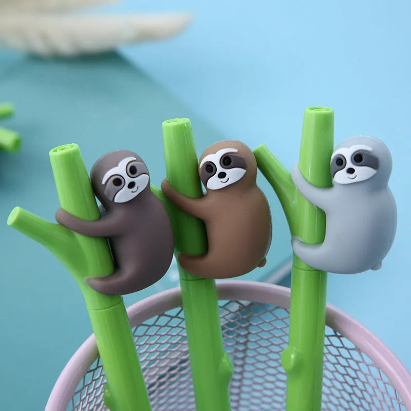 Small black cartoon signature pen with sloth design, 0.5mm tip, plastic barrel, 21.5cm length