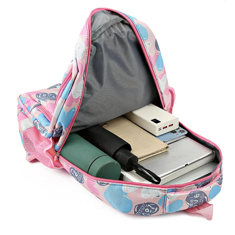 Student backpack with air pillow belt system in blue colour showing large main compartment