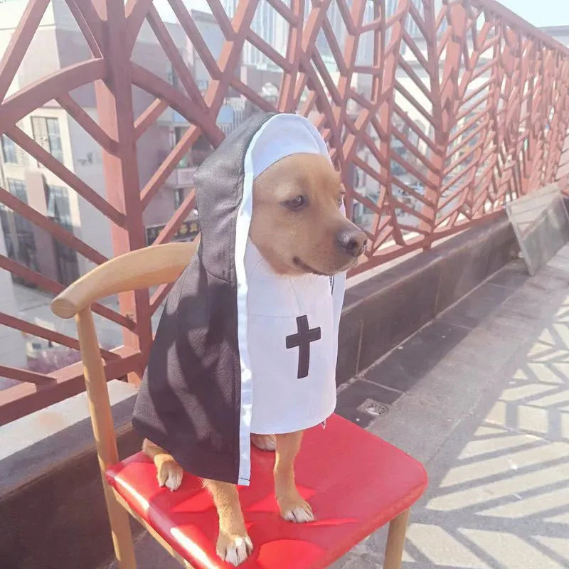 Black and white dog nun costume with cloak for Halloween pet parties
