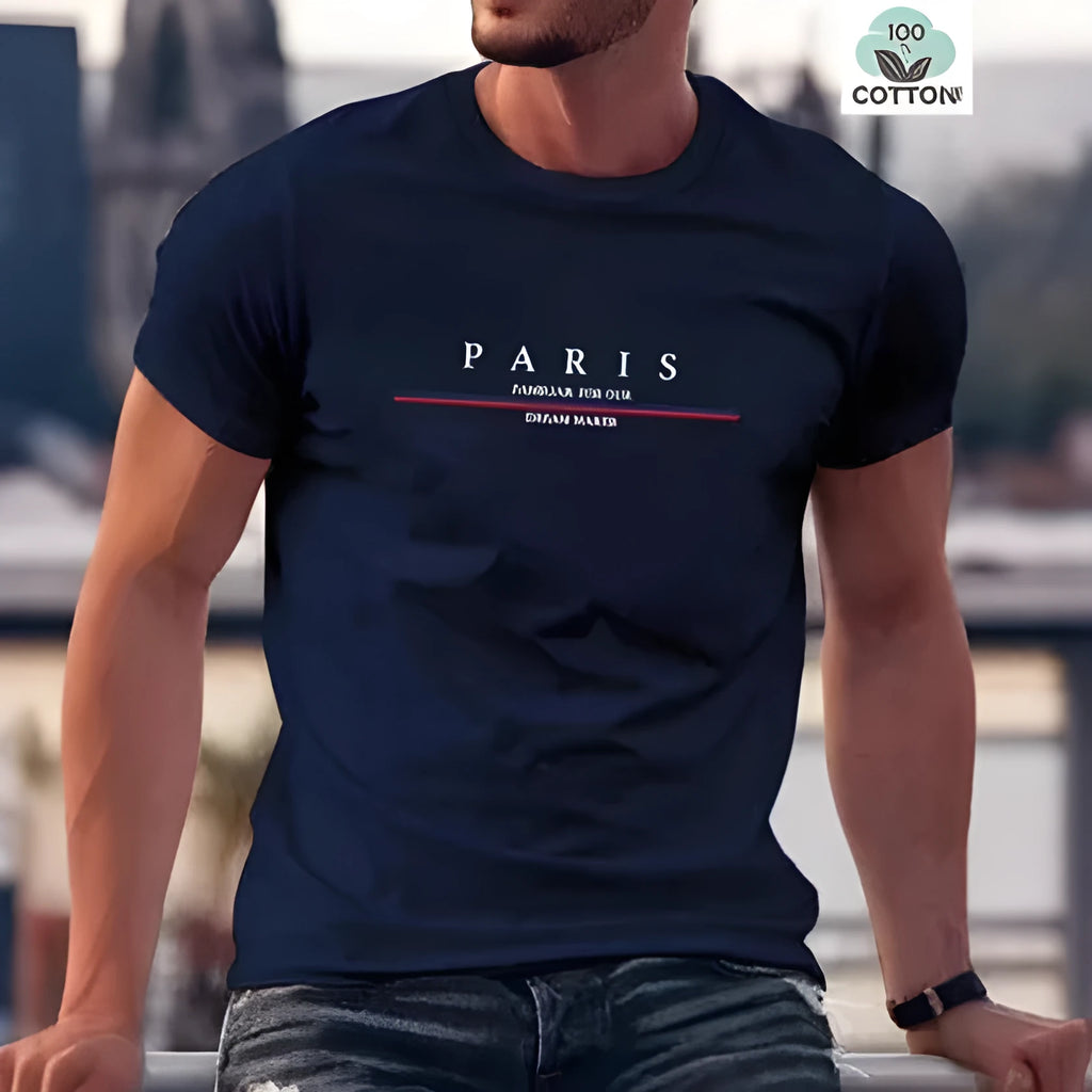 Men's short-sleeved cotton T-shirt with printed letter design in loose fit