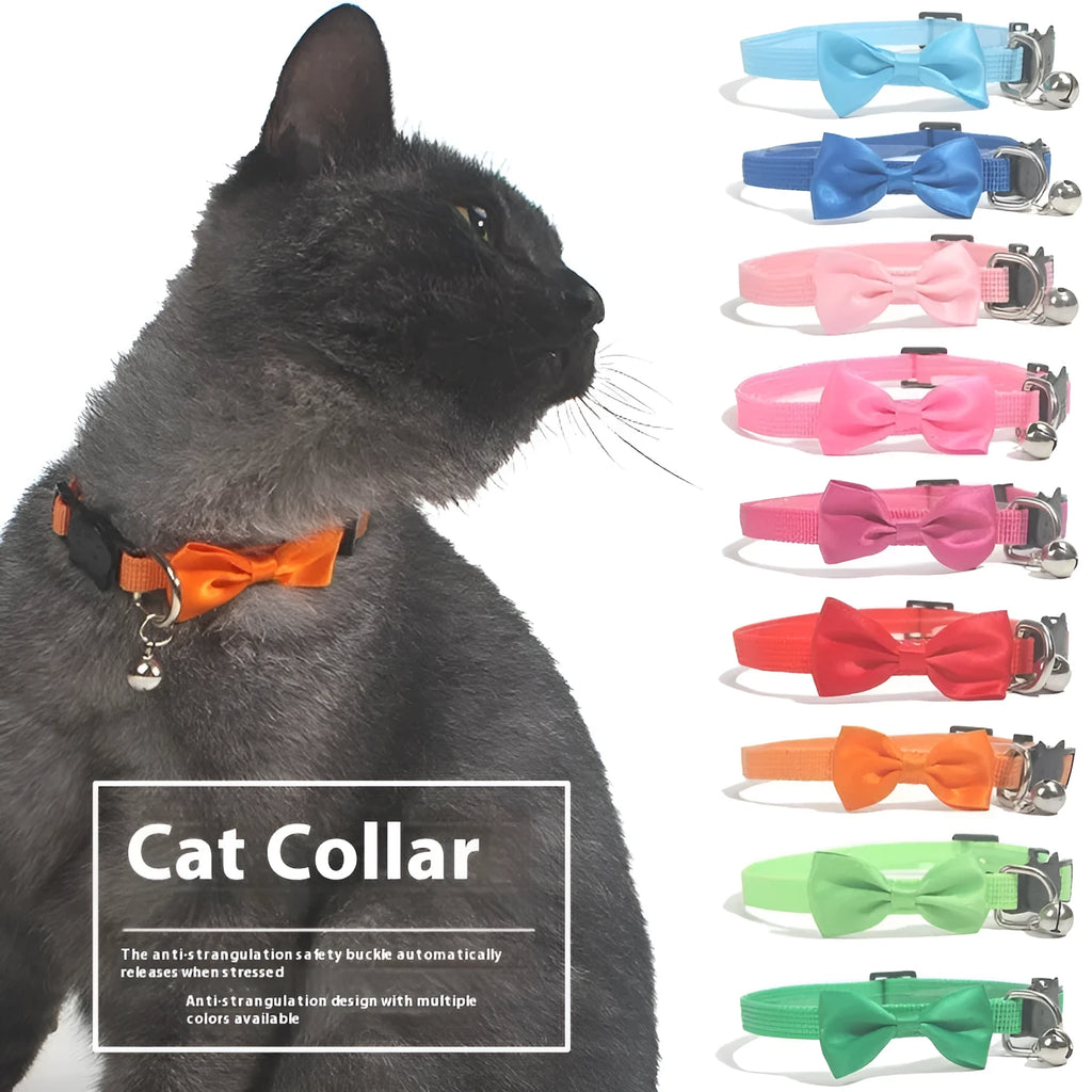 Adjustable nylon pet collar with striped cartoon pattern and bell in multiple colour options
