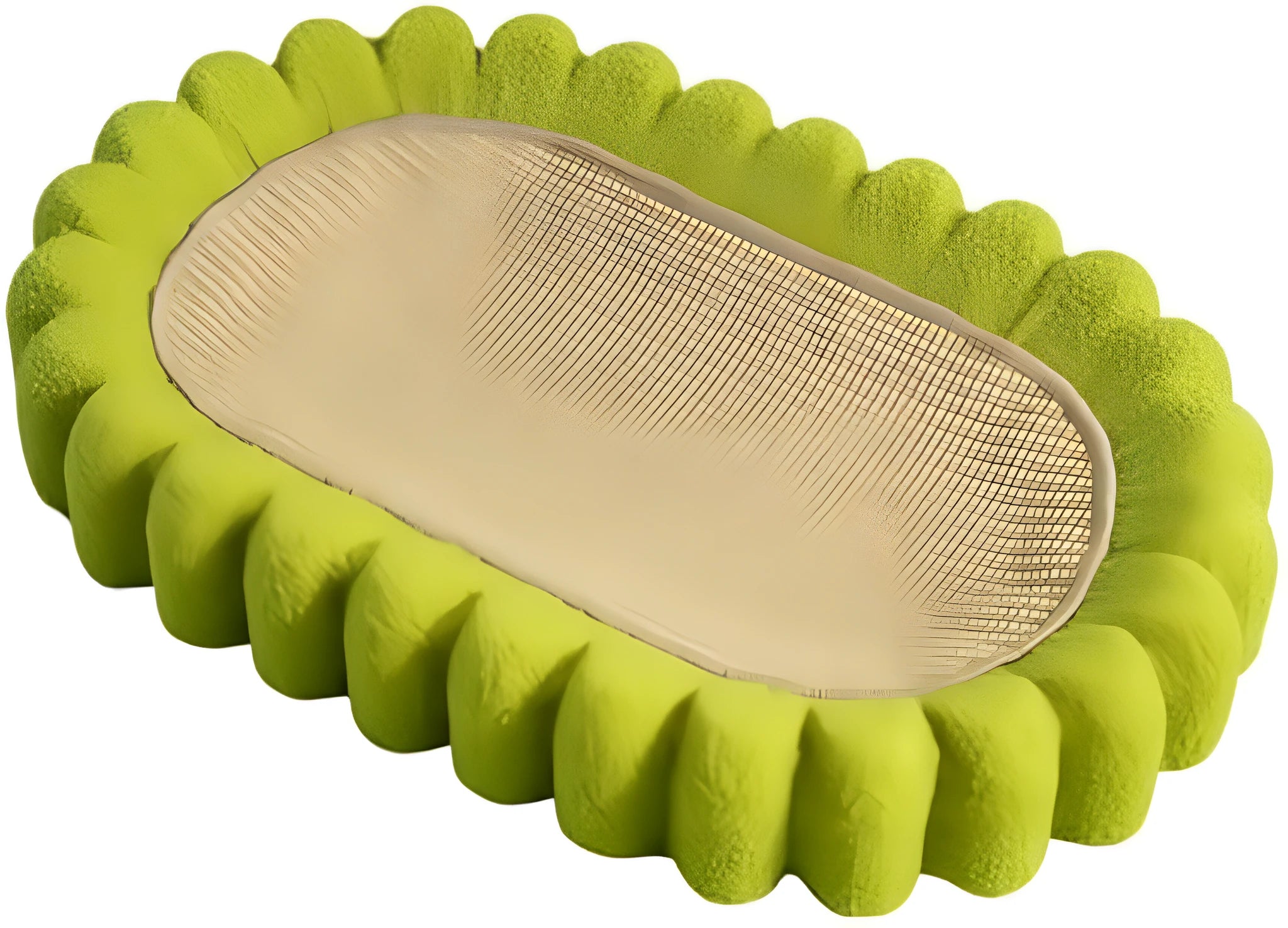 Green oval cat scratch pad bowl made from sisal material with 650mm length