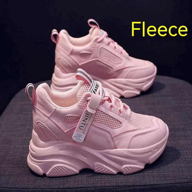 Women's black mesh platform casual shoes with hollow-out toe holder and TPR sole