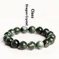 Unisex green dragon crystal bracelet with 8-9mm round beads and a Ruyi charm.