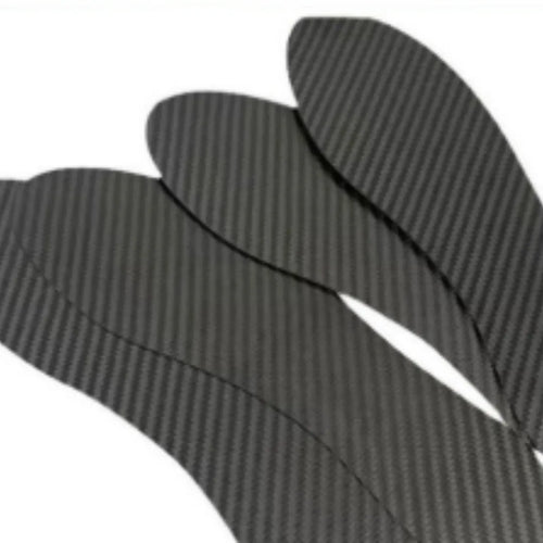 Black 3K carbon fibre running insoles shown from above, highlighting the full palm weave pattern.