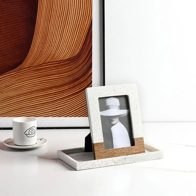 Resin terrazzo decorative storage tray 26.5x14x2cm colour SZ23038 on a coffee table