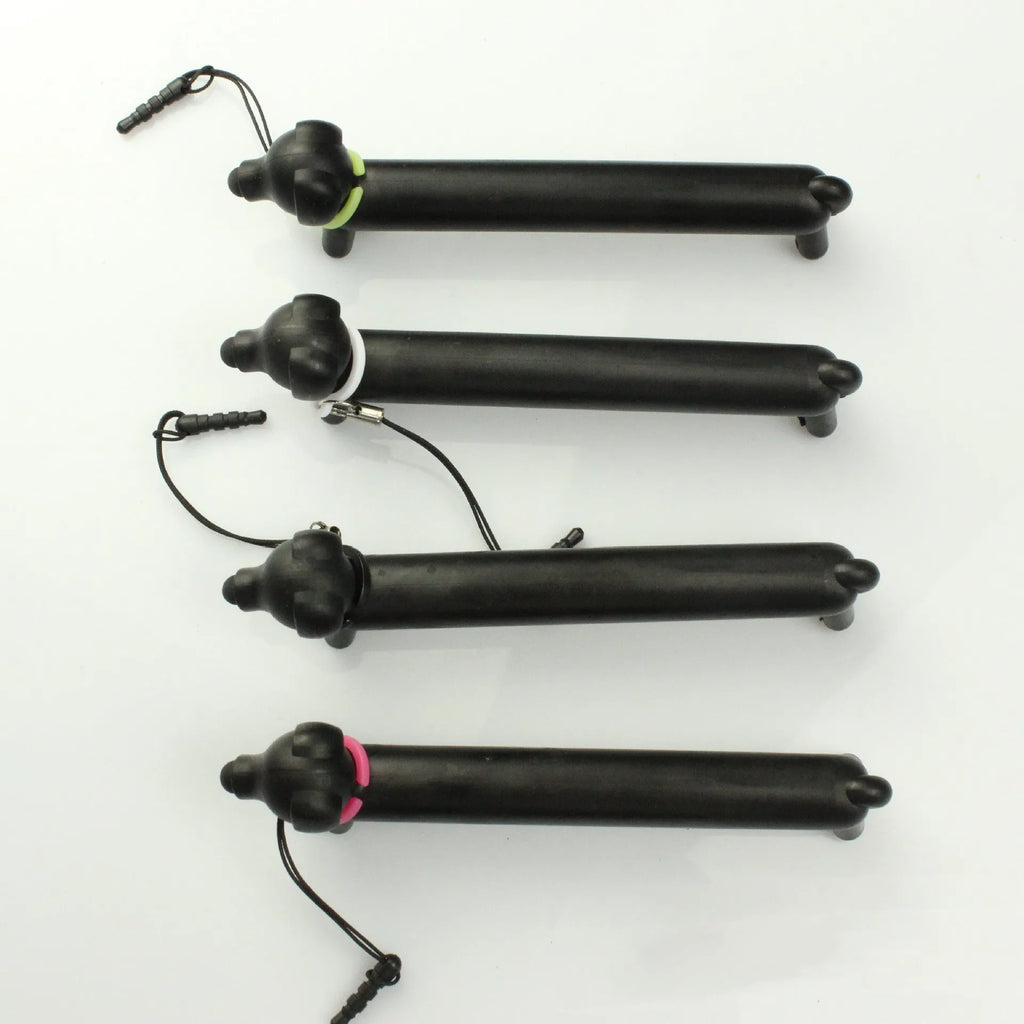 Black dog-shaped touch screen stylus with adjustable length and phone holder stand base