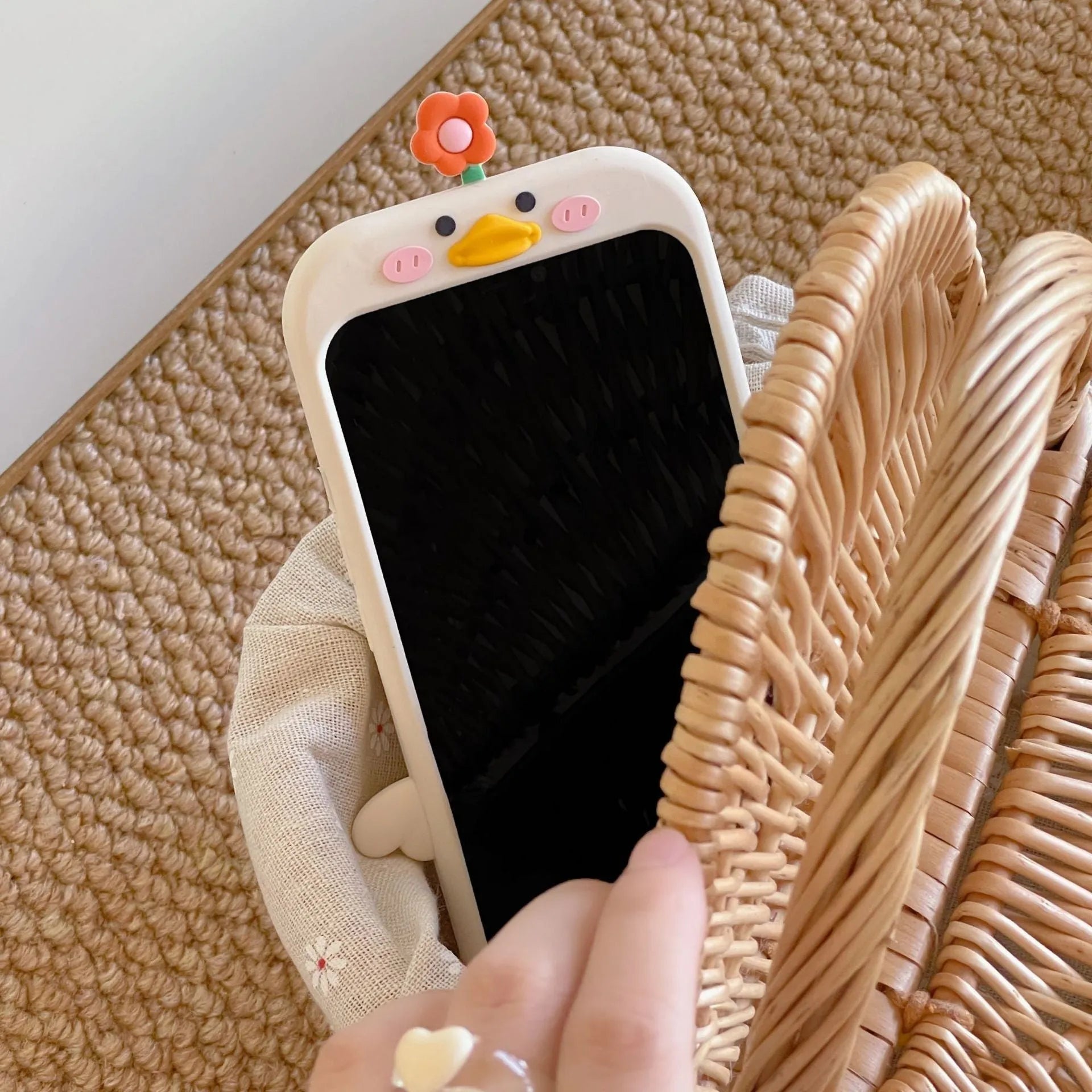 Silicone phone case with stereo flower duck design in cute duck colour for Huawei and iPhone models