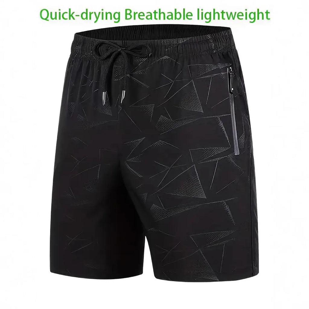 Men's loose casual sports shorts in black, grey, or blue with elastic waistband