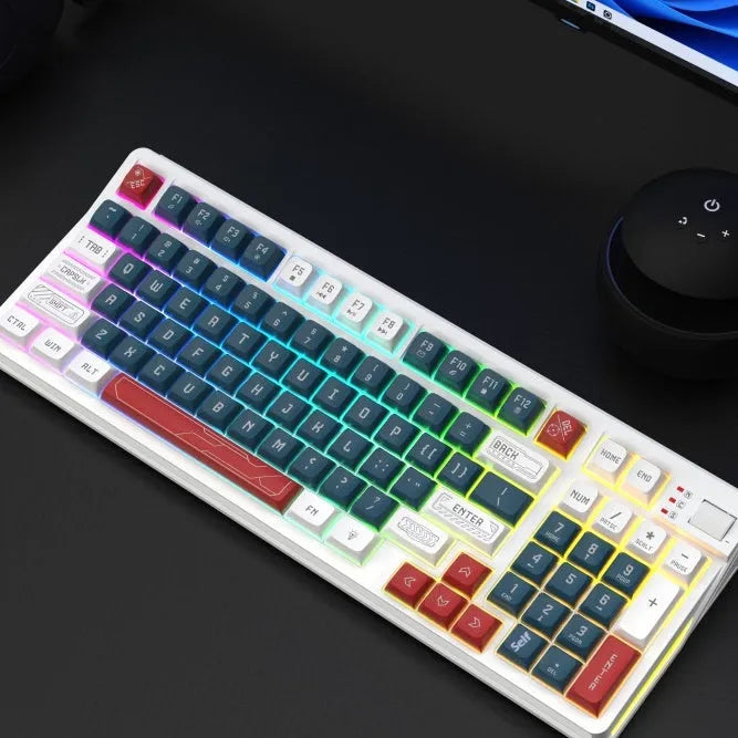 USB desktop keyboard with luminous colour-changing backlight showing black and green colour combination