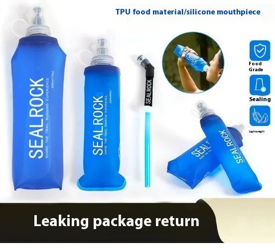 Durable plastic portable hydration straw with suction tube for outdoor activities.