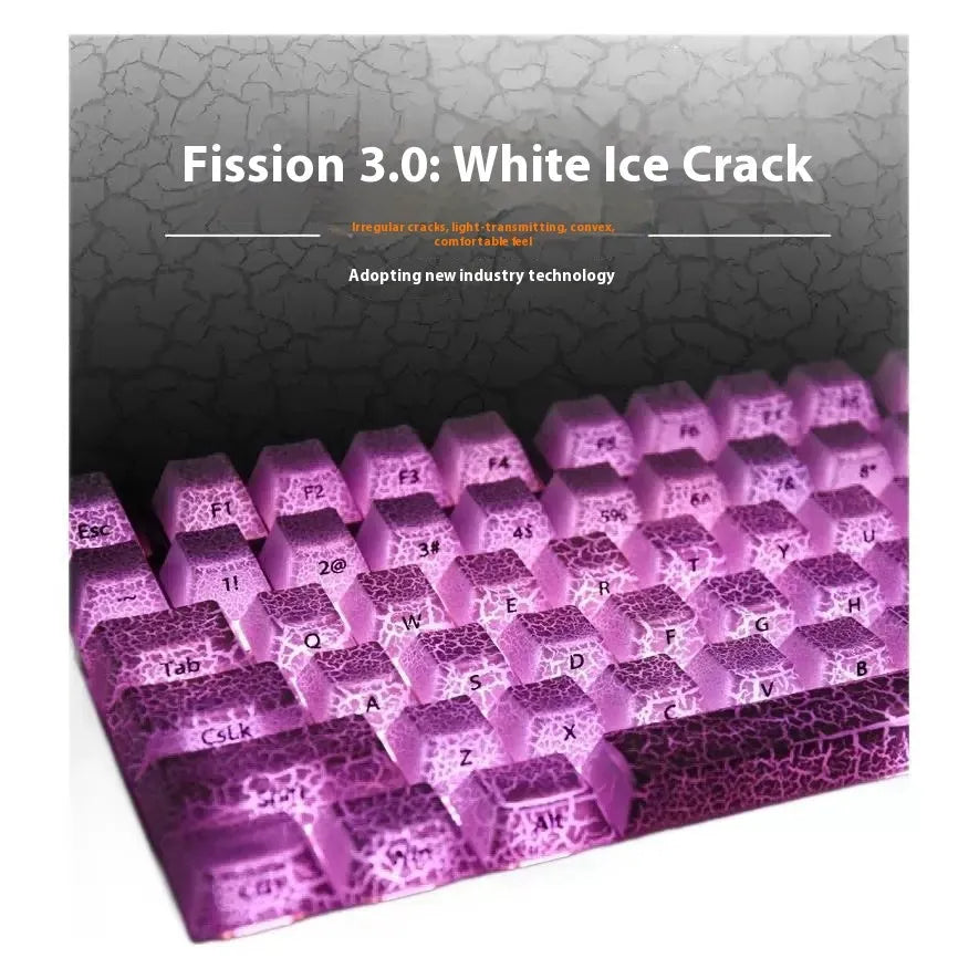 White Fission side carving transparent mechanical keyboard keycaps with white double stitching