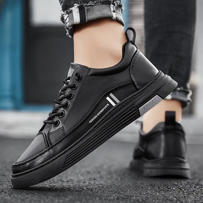 Men's white skateboard shoes with microfiber upper and elastic band closure