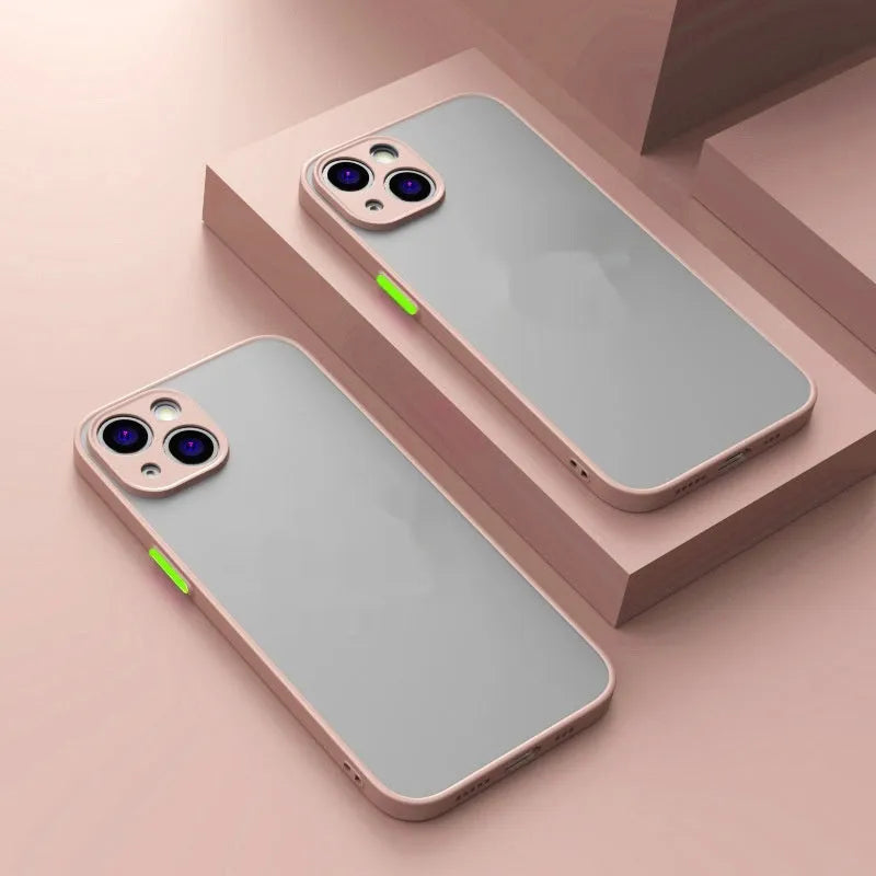 Frosted magnetic iPhone case for MagSafe charging on an iPhone 15 Pro in dark green.